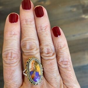 NWT Genuine Multi Color Purple Yellow Stone .925 Silver Brass Made India Size 9